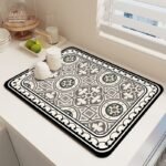 Diatom Mud Kitchen Counter Mat - Quick Dry Absorbent Non-Slip Draining Pad for Sink Benchtop 50cm x 80cm(Intricate and vintagee)