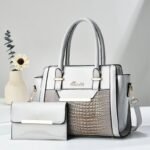Grey Women's Handbag Set - Large Capacity 2 Piece Shoulder Bag with Matching Wallet