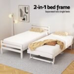 Artiss Bed Frame Single Size 2-in-1 Trundle Wooden White AVIS - Image 4