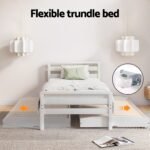 Artiss Bed Frame Single Size 2-in-1 Trundle Wooden White AVIS - Image 5