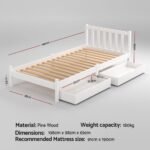 Artiss Bed Frame Single Size Wooden Platform with 2 Storage Drawers White SOFIE - Image 3