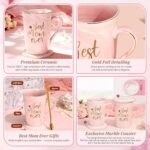 Best Mom Ever Coffee Mug Gift Set with Lid, Spoon & Coaster, 14oz Pink Marble Ceramic Cup for Mother's Day, Birthday, Christmas, Valentine's Day (Pink) - Image 5