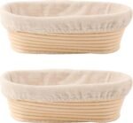 2 Pack Oval Sourdough Proofing Basket Set with Linen Liner, Natural Rattan Bread Fermentation Bowl for Artisan Baking, Splinter-Free Dough Rising Basket for Home Bakers (10 inch,Beige)