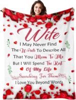 Romantic Rose Print Fleece Blanket for Wife, Soft Cozy Throw for Valentine's Day Anniversary Christmas Gift, Warm Snuggle Blanket with Love Message (60"*80")