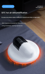 White Automatic Intelligent Walking Mite Removal Robot - UV Sterilisation, High Frequency Beating, Strong Suction, Wireless Rechargeable Bed Vacuum for Mattress, Sofa, Carpet, Pet Hair - Image 9