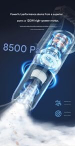 Green Cordless Handheld Vacuum Cleaner - 8500Pa Powerful Suction, 700mL Dust Cup, USB Rechargeable with 2000mAh Battery, 3 Brush Heads, 2 Extension Rods, Lightweight Stick Vacuum for Home, Car, Pet Hair, Carpet and Hardwood Floor Cleaning - Image 5