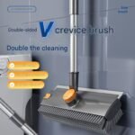 2-piece Grey V-Shaped Floor Scrub Brush and Suction Mop Holder Set - 360 Rotating Grout Cleaner, Heavy Duty Bristles, No Drill Wall Mount Storage, Space Saving Bathroom Cleaning Kit for Tiles and Corners - Image 2