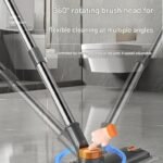 2-piece Grey V-Shaped Floor Scrub Brush and Suction Mop Holder Set - 360 Rotating Grout Cleaner, Heavy Duty Bristles, No Drill Wall Mount Storage, Space Saving Bathroom Cleaning Kit for Tiles and Corners - Image 4