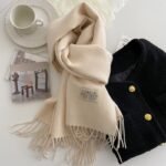 Beige Double-Sided Reversible Imitation Cashmere Scarf for Women - Soft Warm Winter Neck Wrap with Classic Boho Tassel Edge, Solid Color Design for Versatile Styling - Cozy Everyday Accessory for Travel, Work & Casual Wear