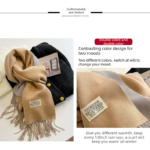 Beige Double-Sided Reversible Imitation Cashmere Scarf for Women - Soft Warm Winter Neck Wrap with Classic Boho Tassel Edge, Solid Color Design for Versatile Styling - Cozy Everyday Accessory for Travel, Work & Casual Wear - Image 2