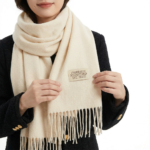 Beige Double-Sided Reversible Imitation Cashmere Scarf for Women - Soft Warm Winter Neck Wrap with Classic Boho Tassel Edge, Solid Color Design for Versatile Styling - Cozy Everyday Accessory for Travel, Work & Casual Wear - Image 5
