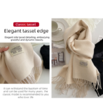 Blue and Grey Double-Sided Reversible Imitation Cashmere Scarf for Women - Soft Warm Winter Neck Wrap with Classic Boho Tassel Edge, Solid Color Design for Versatile Styling - Cozy Everyday Accessory for Travel, Work & Casual Wear - Image 3