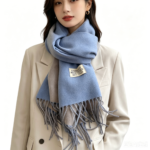 Blue and Grey Double-Sided Reversible Imitation Cashmere Scarf for Women - Soft Warm Winter Neck Wrap with Classic Boho Tassel Edge, Solid Color Design for Versatile Styling - Cozy Everyday Accessory for Travel, Work & Casual Wear - Image 6